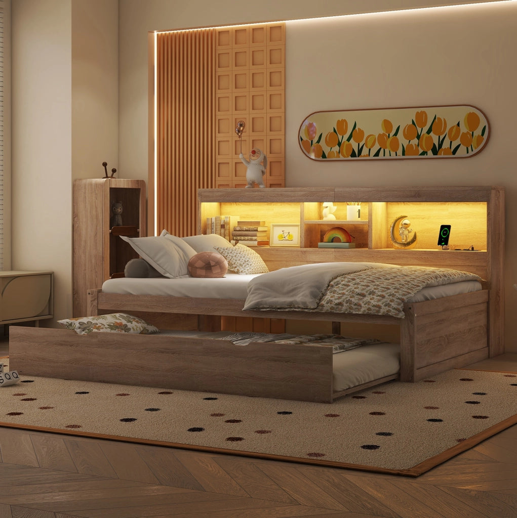 Divano letto estraibile con luci LED e vano laterale