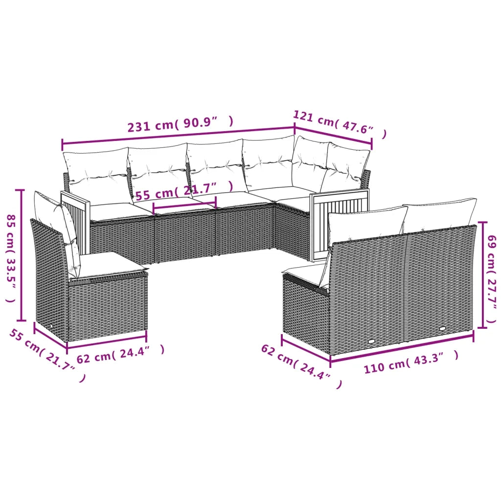 Set Divano da Giardino 8 pz con Cuscini Grigio in Polyrattancod mxl 88275