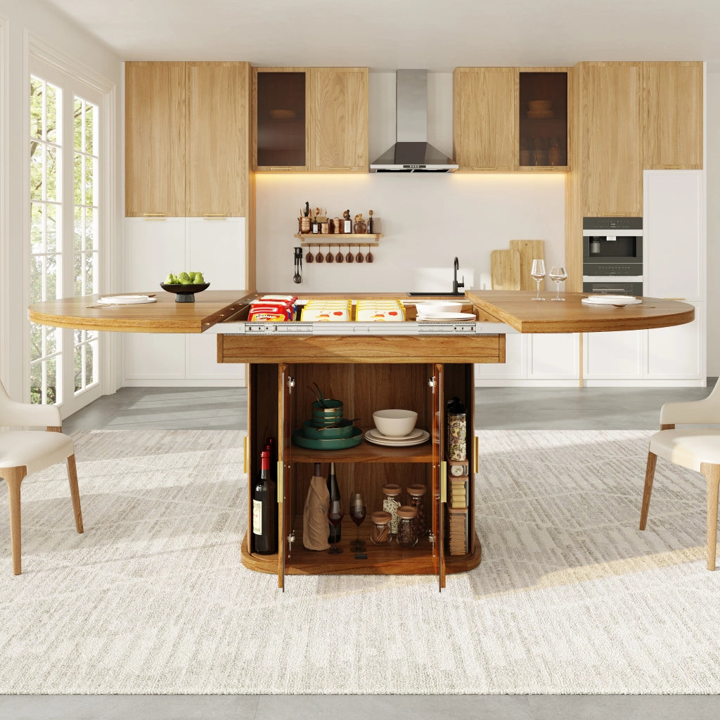 Tavolo da pranzo - rotondo estraibile - 118-158 cm - ante in vetro - fino a 6 persone - noce