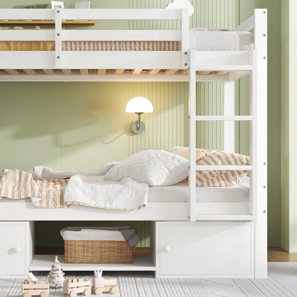 LETTO A CASTELLO 90x200 cm Bianco in Legno massello e MDF divisibile