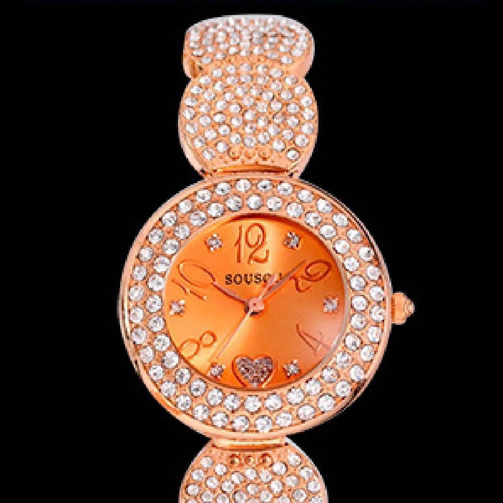Trade Shop - Orologio Da Polso Sousou S6097 Donna Movimento Quarzo Cuore Brillantini Oro Rosa -