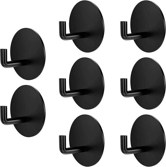 Haken multifunzionali autoadesivi - Set di 8 - Nero - Decorativo - Muovibile - Sticker - Camera da letto - Asciugamano - Giacca - Cappello - Borsa - Chiavi - Accessori per la parete