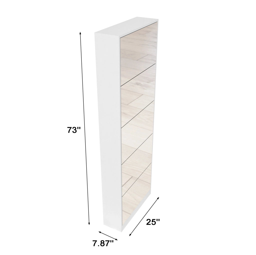 Scarpiera ultrassottile con specchio a figura intera 185 cm in MDF; bianca
