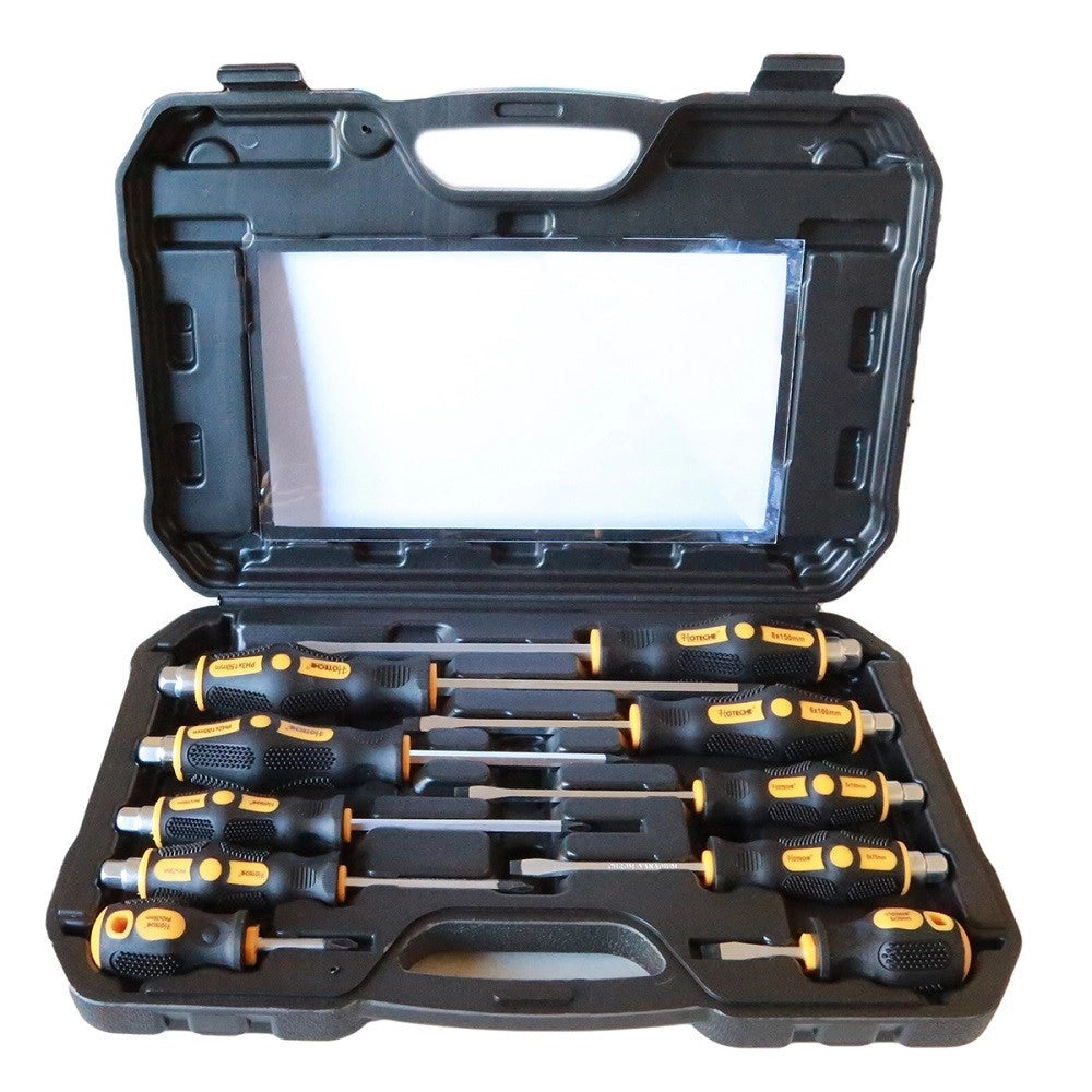Trade Shop - Set 10 Cacciaviti Cacciavite Croce E Taglio Impatto Punte Magnetiche Cr-v -