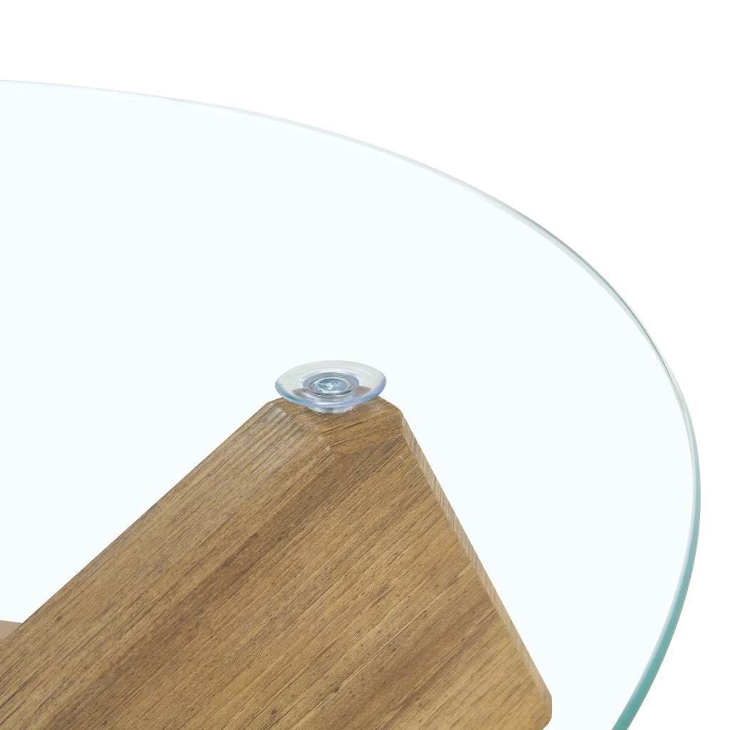 Tavolino da caffè rotondo con base a croce - per soggiorno - in MDF e vetro - 79×45 cm - trasparente e legno