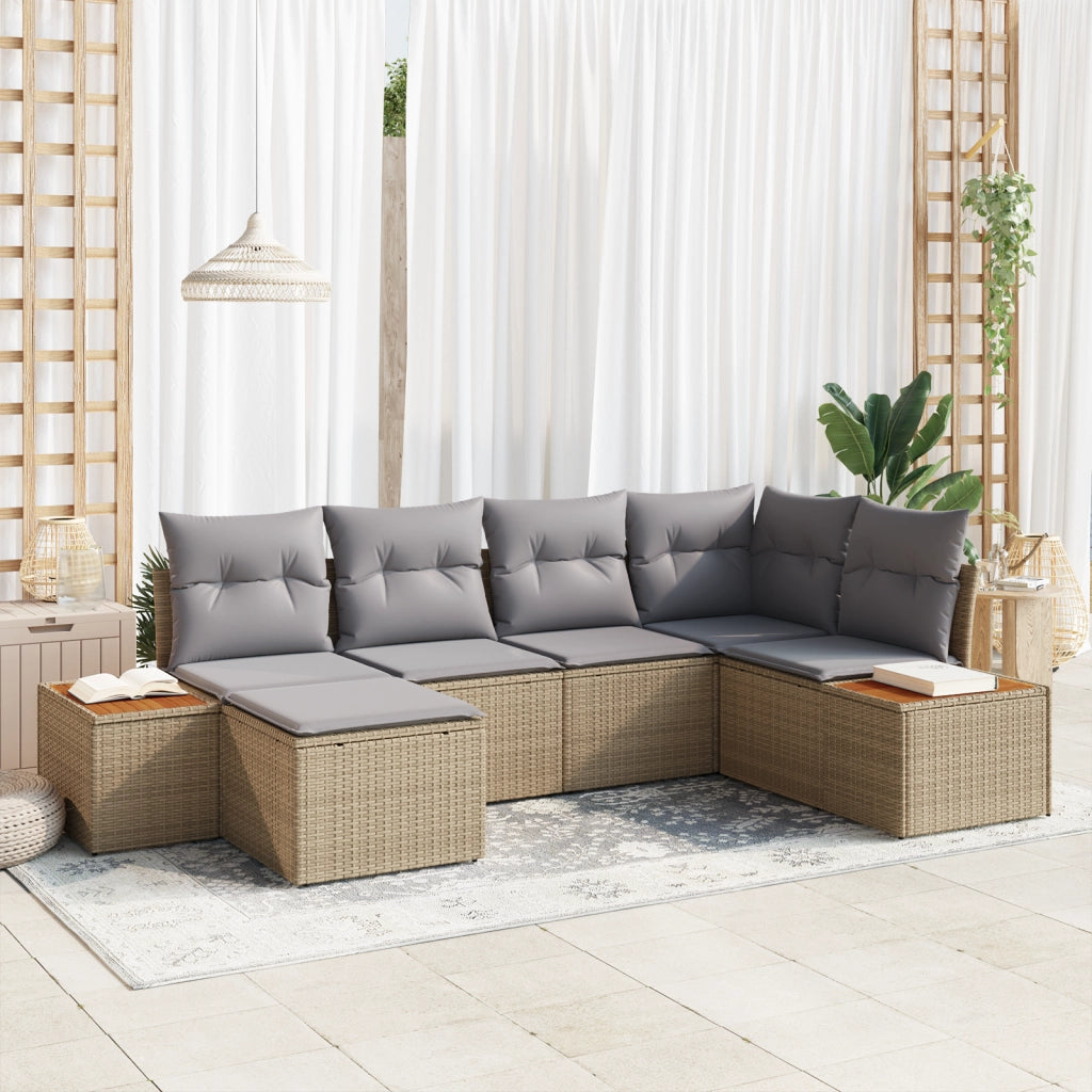 Set divano da giardino da 6 pezzi con cuscini Beige Polyrattan Acacia