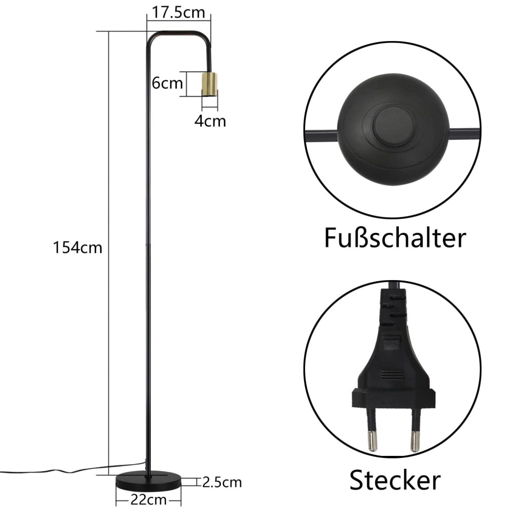 ZMH Lampada da terra nero dorato E27 stile retrò industriale con interruttore a pedale senza lampadina