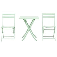 Set Tavolo e Sedie da Giardino ed Esterno in Metallo Verde, Set da 3 Pezzi Pieghevole e Salvaspazio