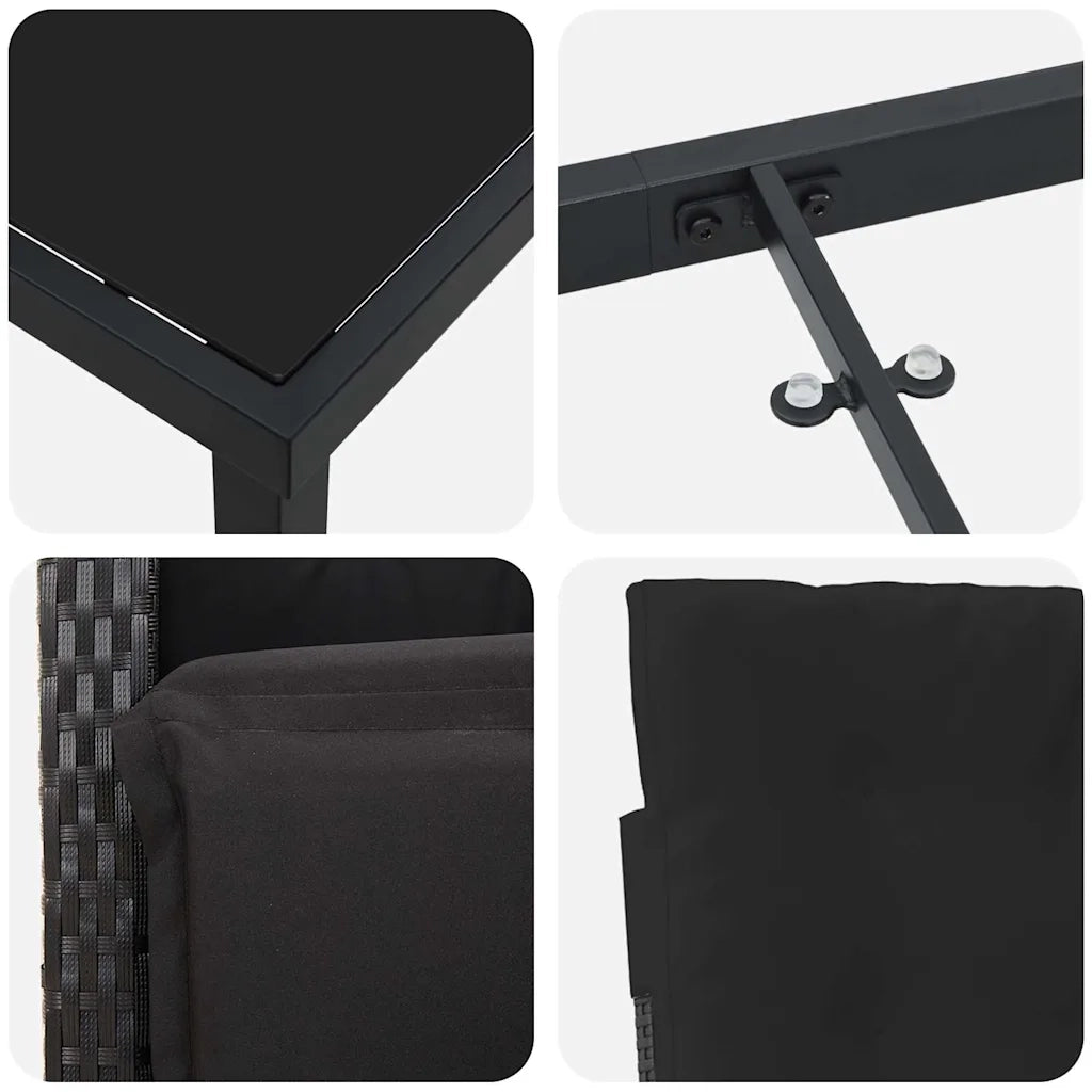 Set da Pranzo per Giardino con cuscino 5 pcs Nero polyrattan 3380310