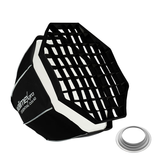 Essential Softbox ottagonale 60 cm, Octabox + adattatore Hensel EH 15,2cm, girevole a 360°, con griglia, adattatore Bowens e borsa per il trasporto, per ritratti e foto beauty