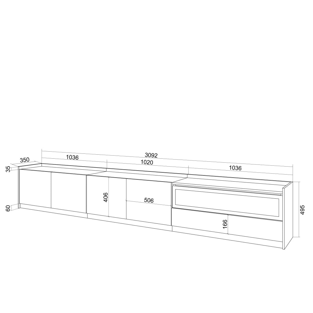 Mobile TV Soggiorno, 310x50x37 cm, Per TV fino a 80", Camino elettrico, Nero e rovere