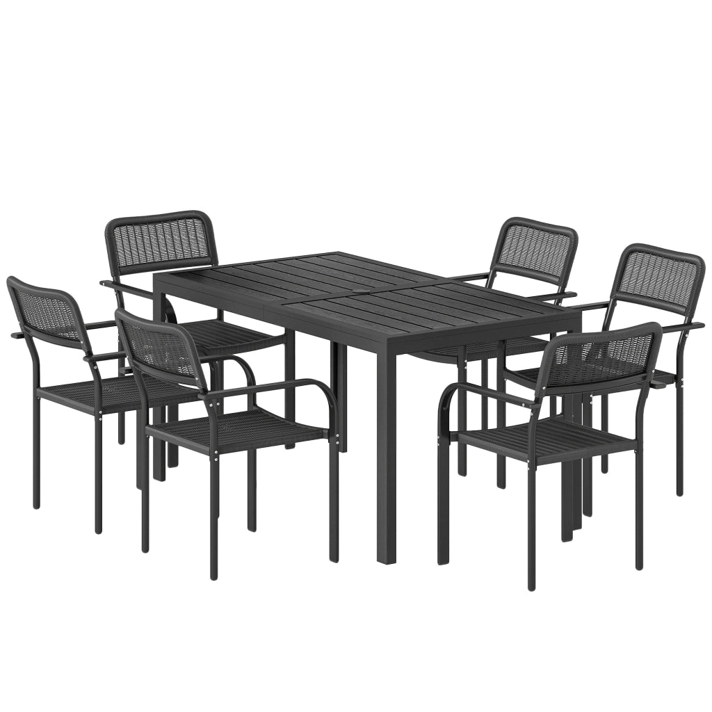 Set da Giardino 6 Persone ¨C zephmum ¨C Tavolo e Sedie con Foro Ombrellone, Nero