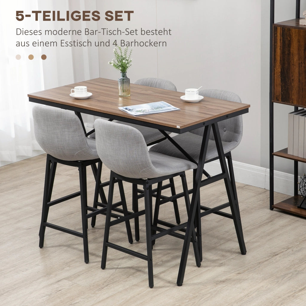 Set tavolo da bar con 4 sgabelli struttura in acciaio stile industriale per cucina e sala da pranzo marrone chiaro