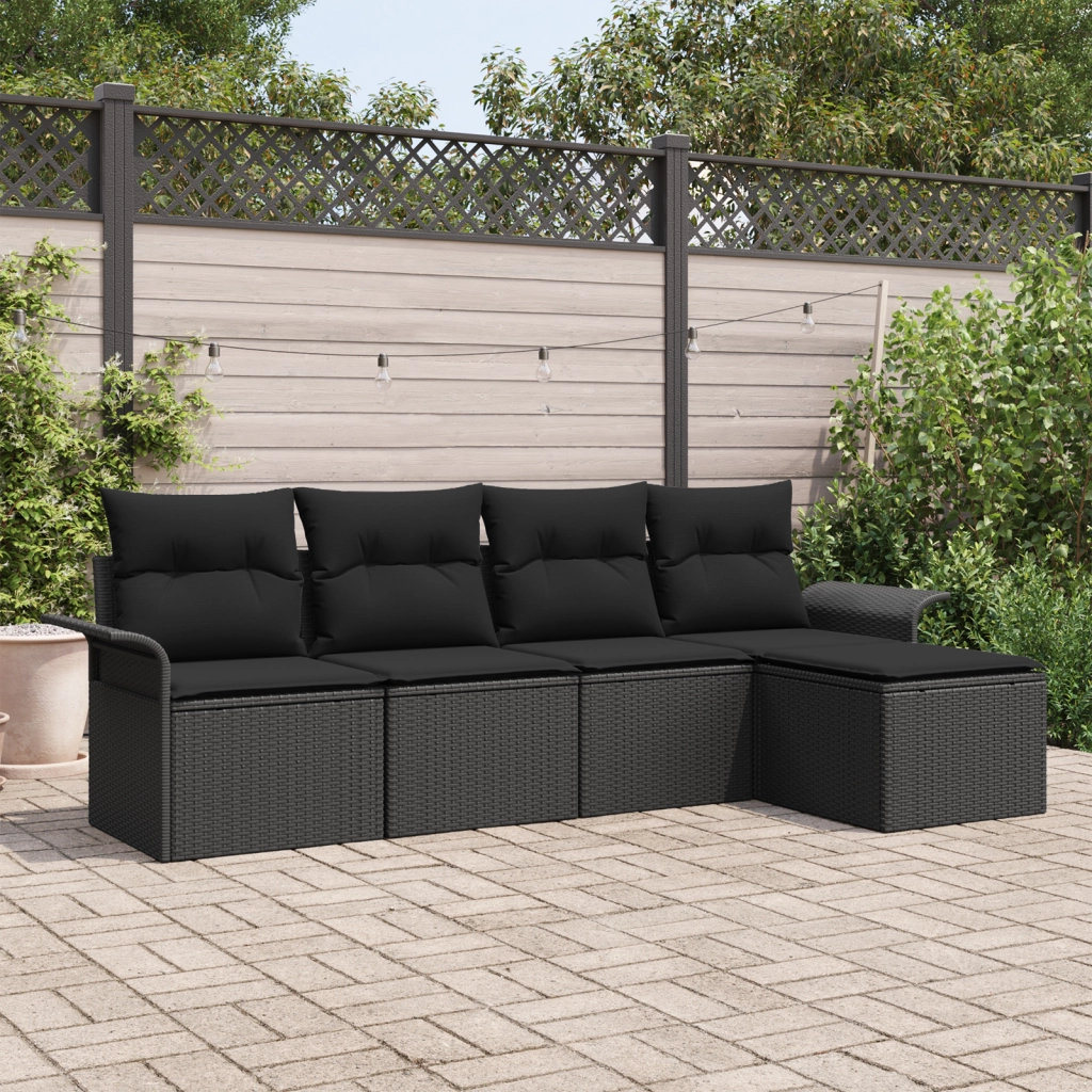 Set divano da giardino con cuscini Nero Rattan Poliestere