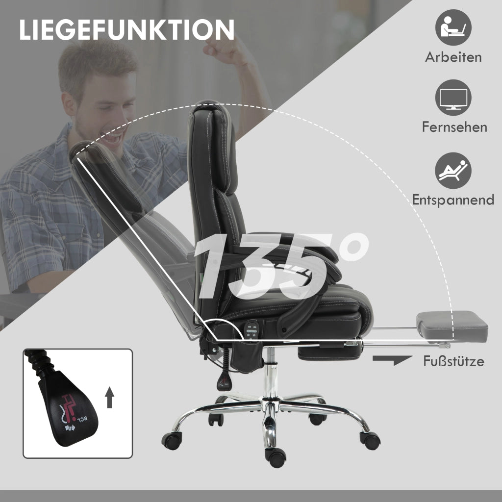 SEDIA UFFICIO con massaggio e riscaldamento, reclinabile, 66x67x118-126 cm, nero
