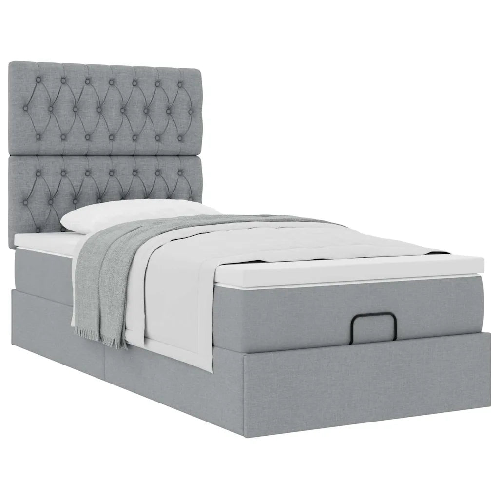 Pouf Letto con Materasso Grigio Chiaro 90x200 cm in Tessuto 3313209