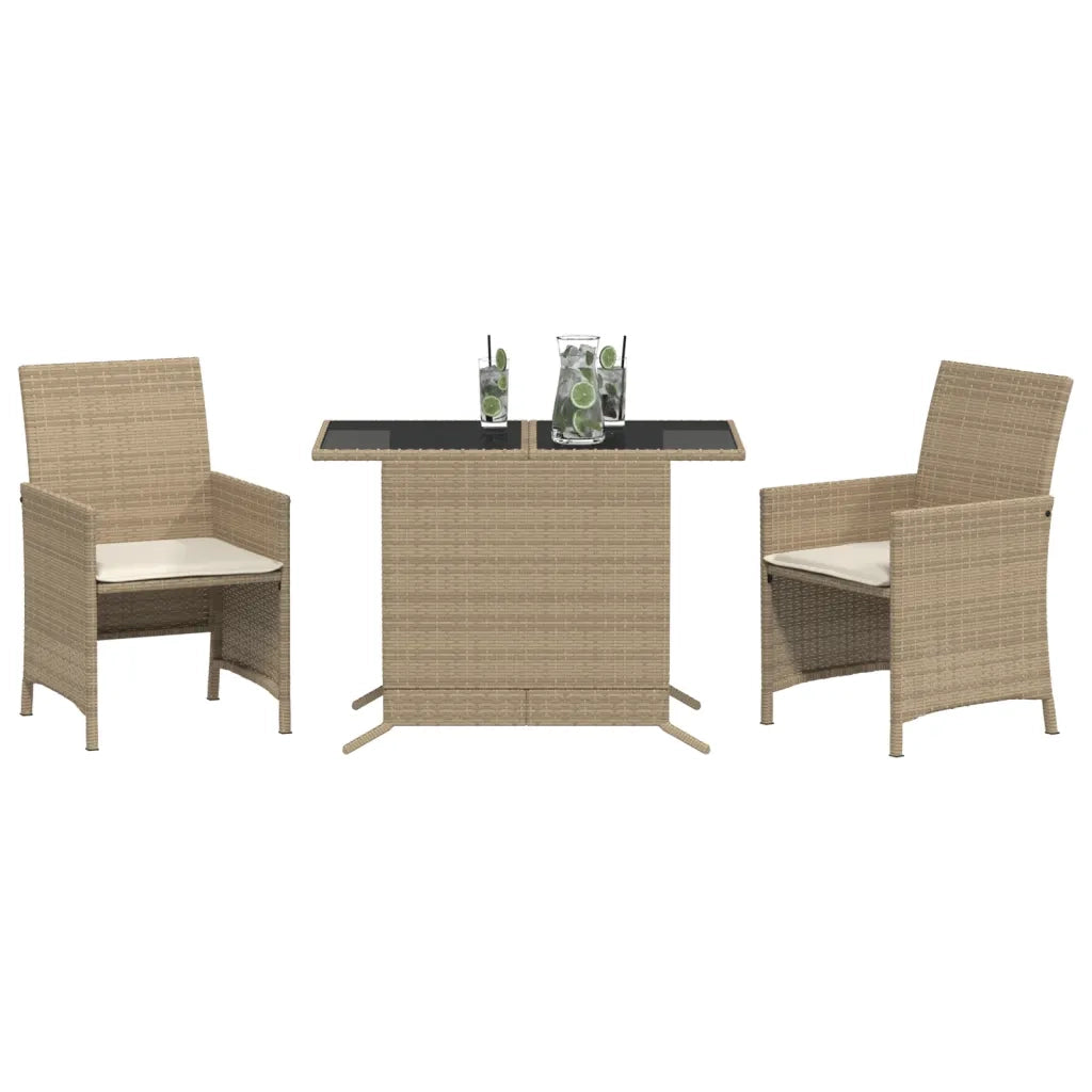 Set da BistrÃ² 3 pz con Cuscini Beige in Polyrattan
