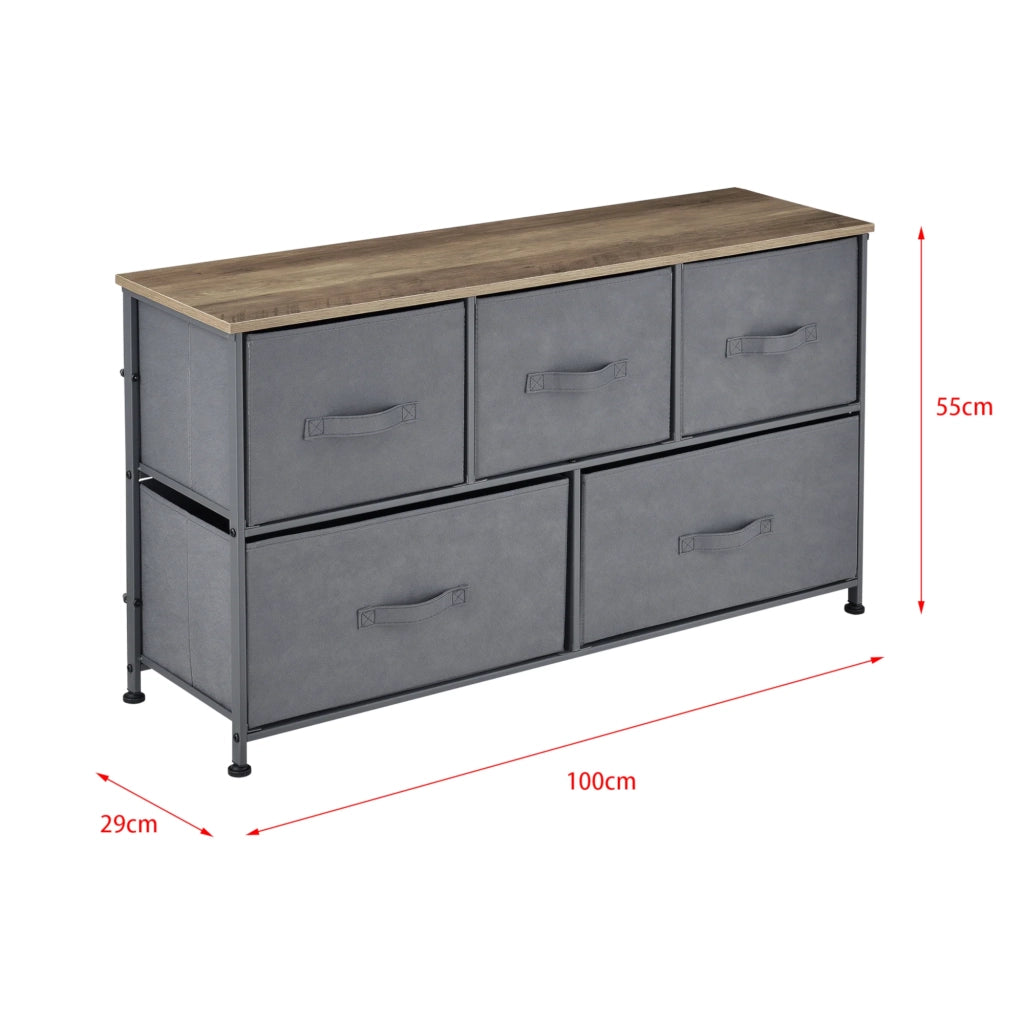 Elegante cassettiera pratico mobiletto portaoggetti con 5 cassetti in tessuto non tessuto 55 x 100 x 29 cm 03_0006834