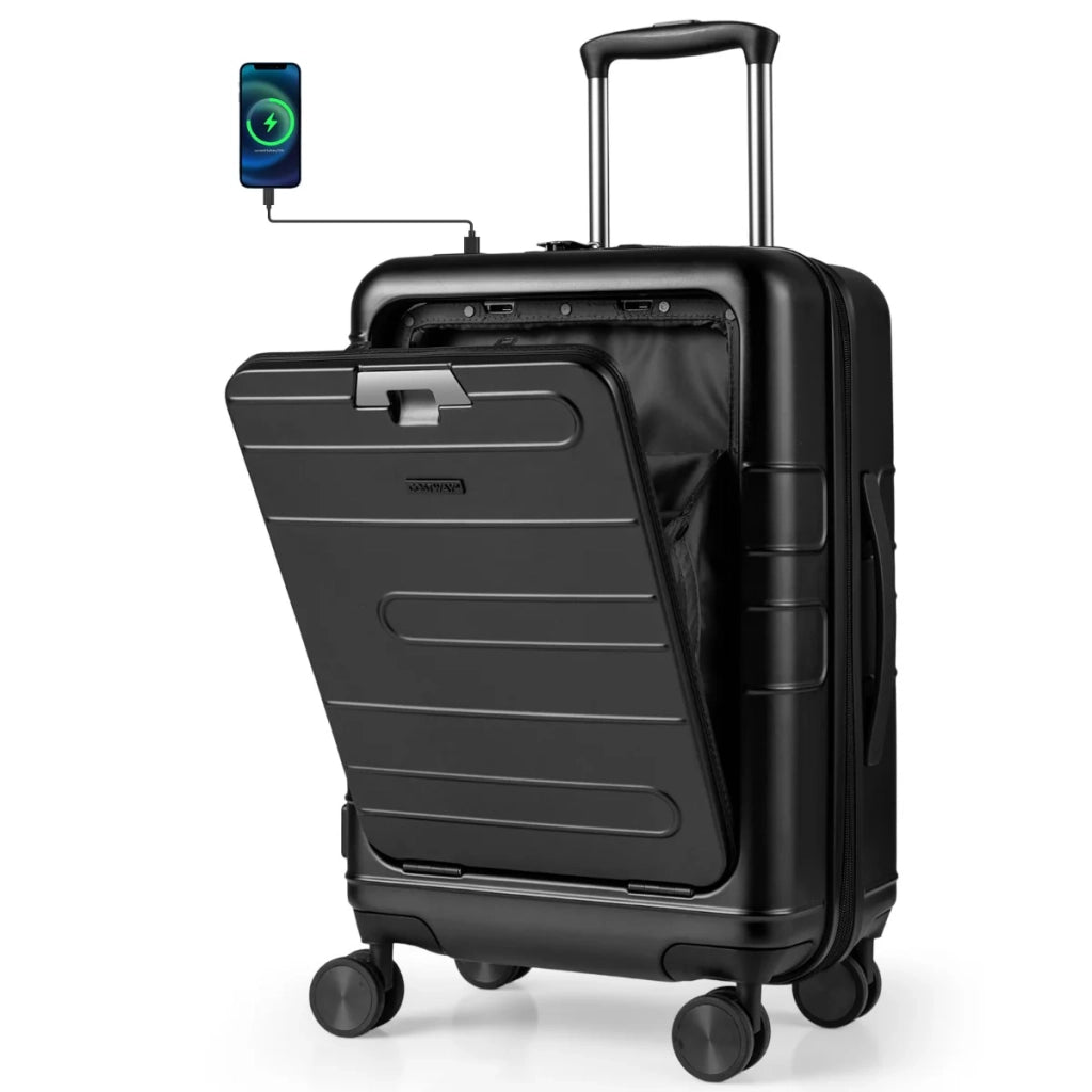 Valigia da cabina 37 x 25,5 x 56 cm con porta USB espandibile pratica design moderno nera 20_0010486