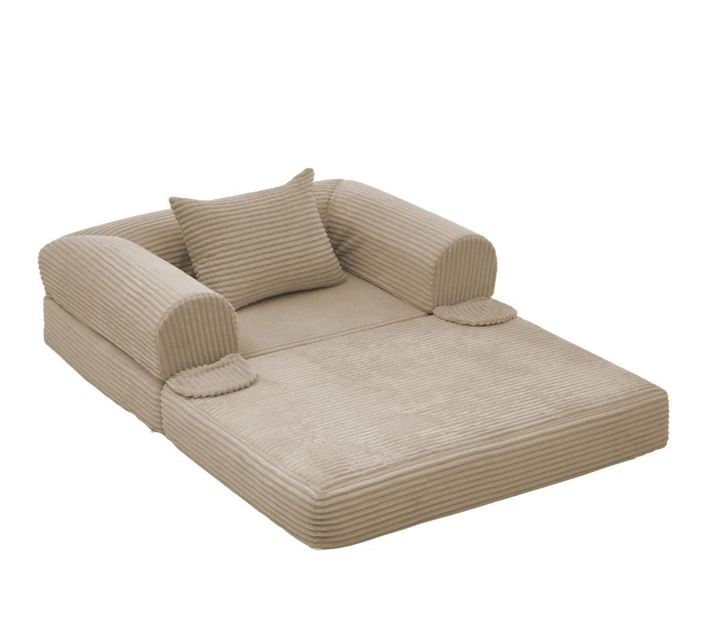 Poltrona letto singola pieghevole 2 in 1 in tessuto a coste marrone