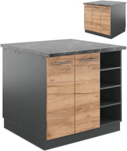 Isola cucina Fame-Line, Quercia dorata/antracite, 90 cm senza piano di lavoro, adatto per l'espansione con moduli aggiuntivi compatibili