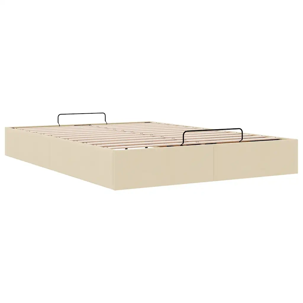 Struttura Letto Pouf senza Materasso Crema 140x190 cm Tessuto