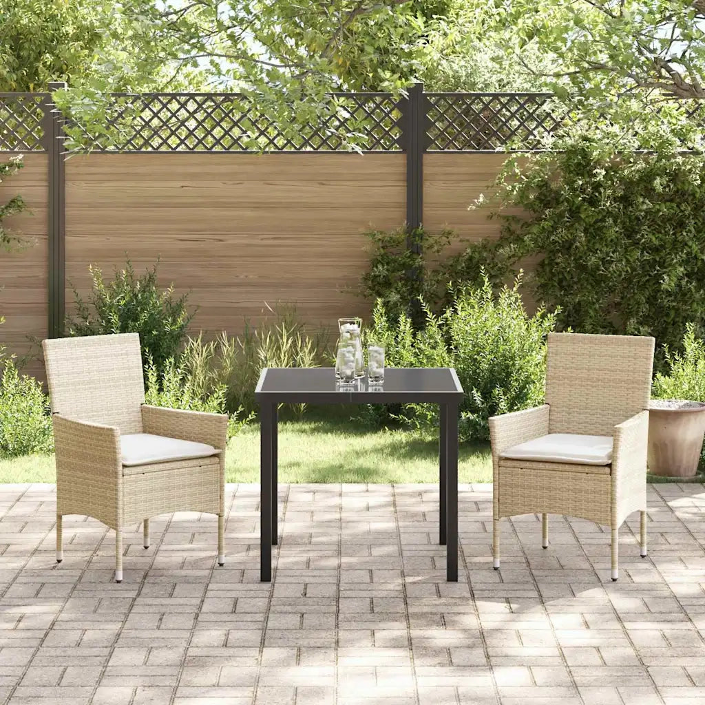 Set da Pranzo per Giardino con cuscino 3 pcs Beige polyrattan