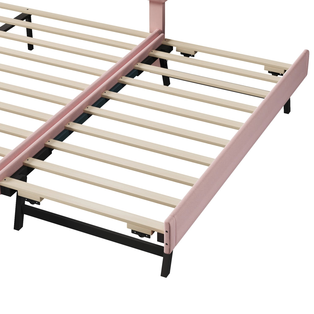 LETTO 140x200 cm in velluto rosa con letto estraibile