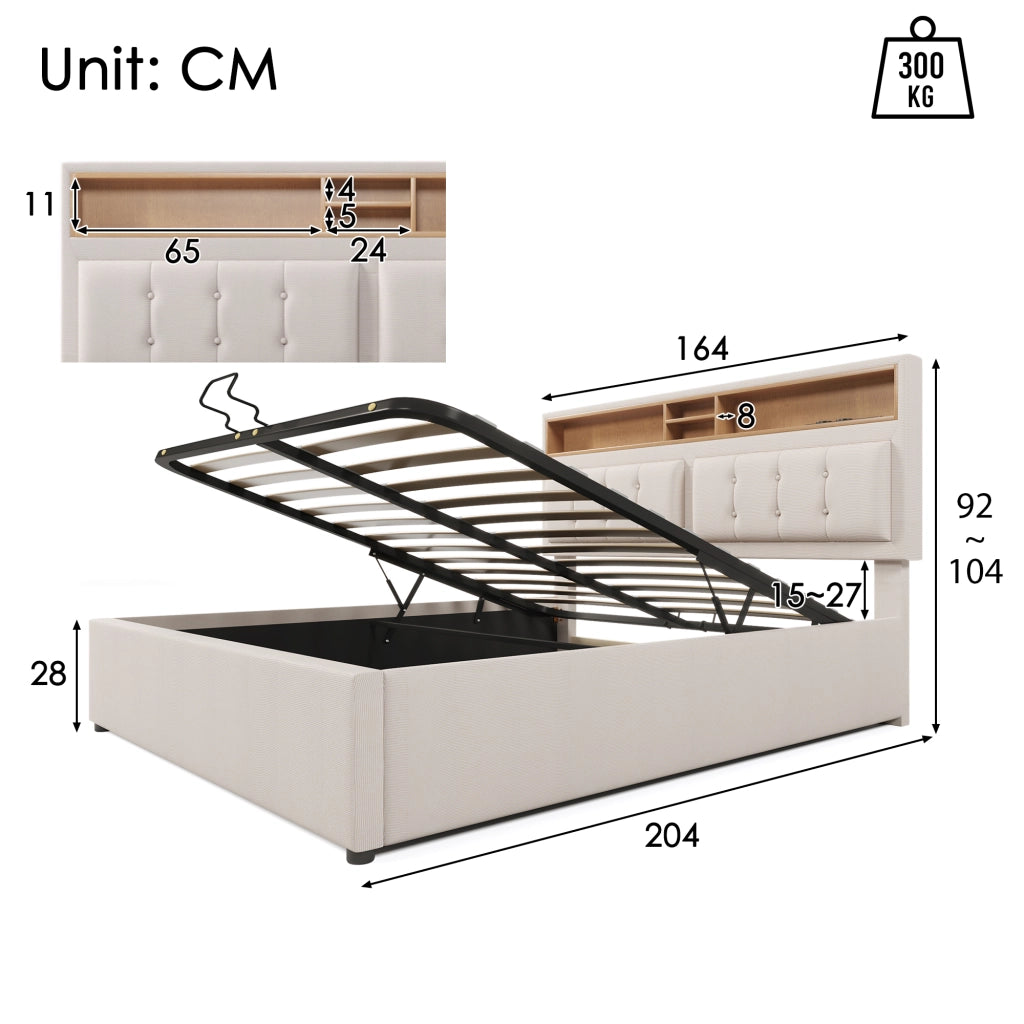 LETTO Contenitore 160x200 cm in lino beige con materasso incluso