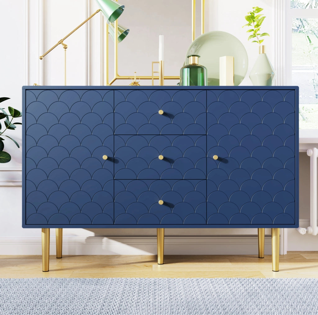 Credenza blu navy 120 cm con 2 ante e 3 cassetti