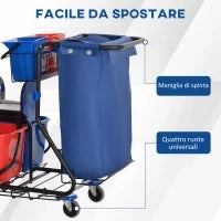 Carrello Pulizie con Sacco per Immondizia, 4 Secchi e Strizzatore per Mocio, 93x80x97 cm, Rosso Blu e Nero