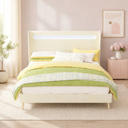 Letto imbottito con LED regolabili, 140x200 cm, tessuto e metallo, beige