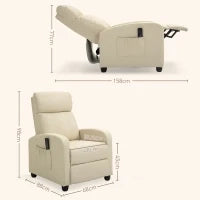 Poltrona Relax Massaggiante con Telecomando e 8 Programmi, Reclinazione e Poggiapiedi, 68x88x98cm, Crema