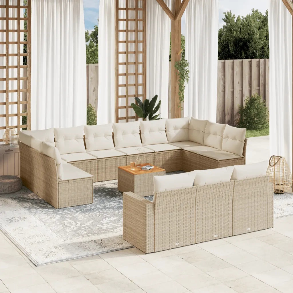 Set Divani da Giardino 14pz con Cuscini in Polyrattan Beige 3256695