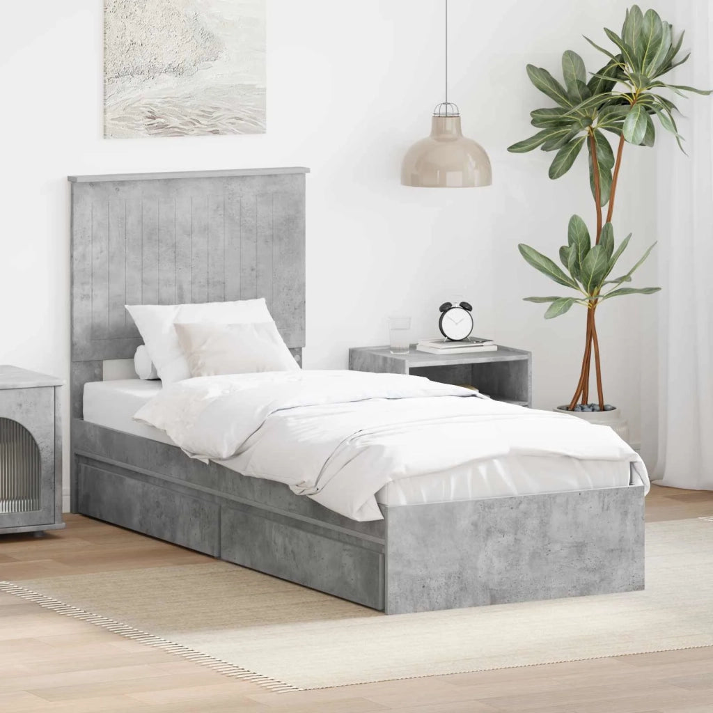 Letto con Contenitore con testiera-Struttura Letto con contenitore Grigio cemento 75 x 190 cm 184366