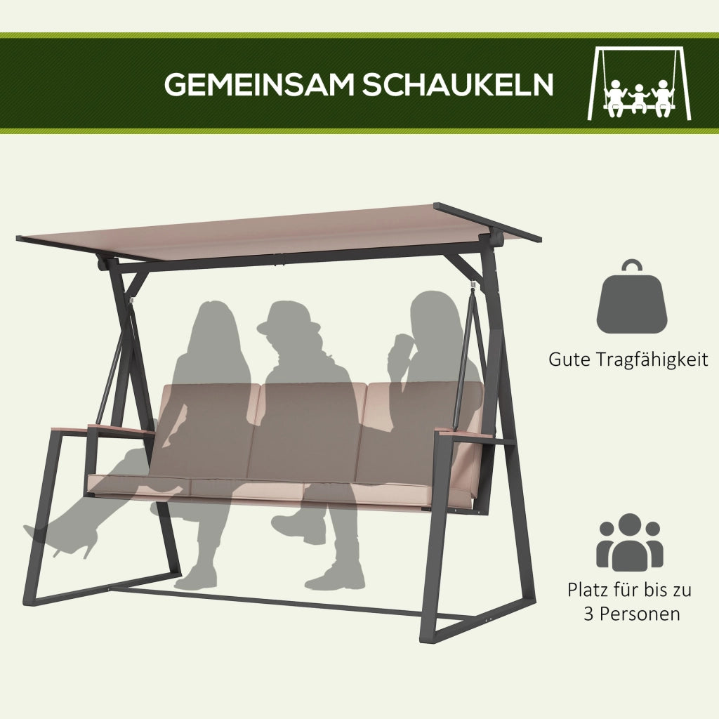 altalena da giardino Hollywood Swing a 3 posti con chioma solare impermeabile beige + nero