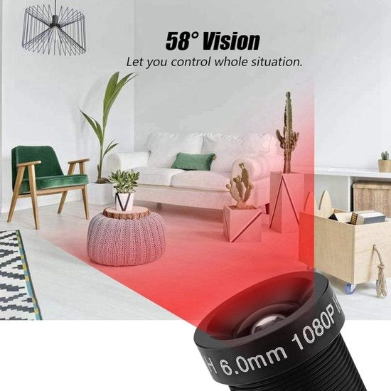 Obiettivo per telecamere IP 6mm con campo visivo 58° risoluzione 1080P obiettivo per telecamere di sicurezza con visione notturna IR nero.