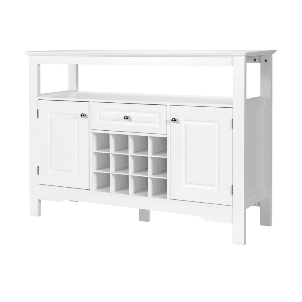 Credenza per cucina con porta bottiglie di vino a forma incrociata-Mobile da cucina con mensola aperta Bianco