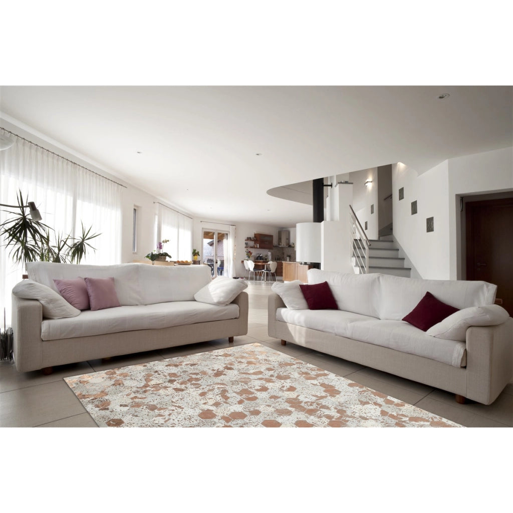 Tappeto in pelle fatto a mano Dazzle Avorio e Cromo