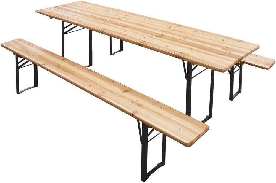 VERDELOOK Set birreria, 2 panche e Tavolo in Legno Naturale, Tavolo 70x220 cm