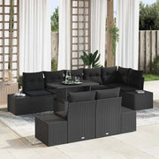 Set Divano da Giardino con cuscino 9 pcs Nero polyrattan