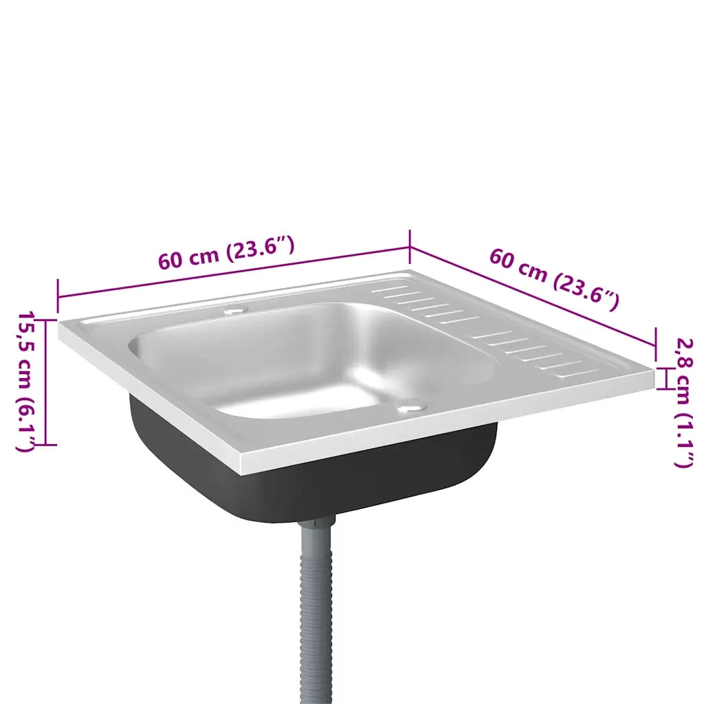 Lavello da Cucina con Scarico Argento 600x600x155 mm Acciaio 147231