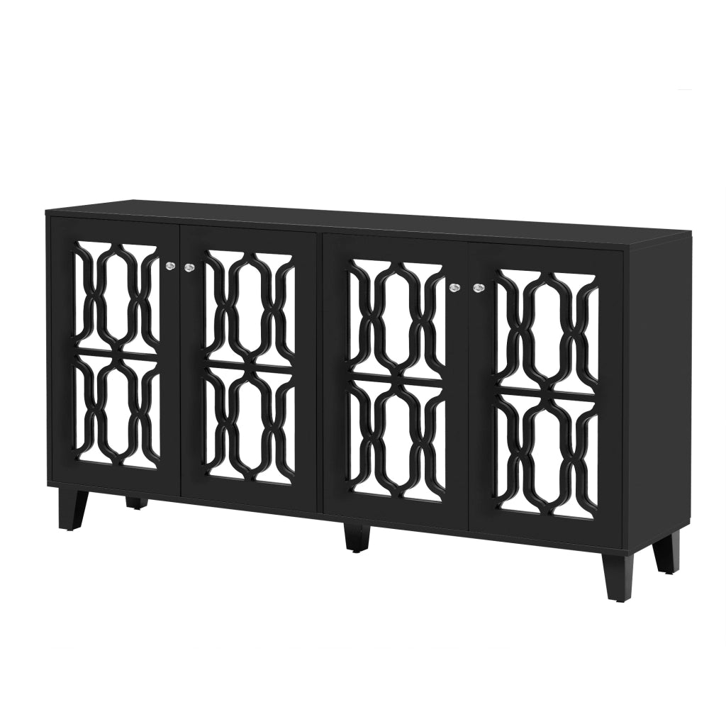 Credenza 160x40x84 cm nera in MDF con 4 ante e ripiani regolabili