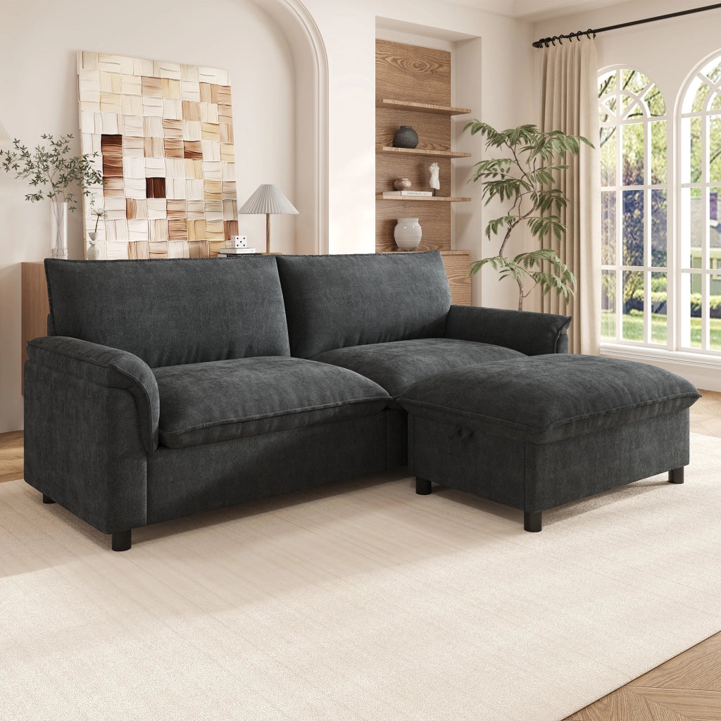 Divano componibile, divano ad angolo, cuscini extra large e confortevoli, con poggiapiedi rimovibile, nero