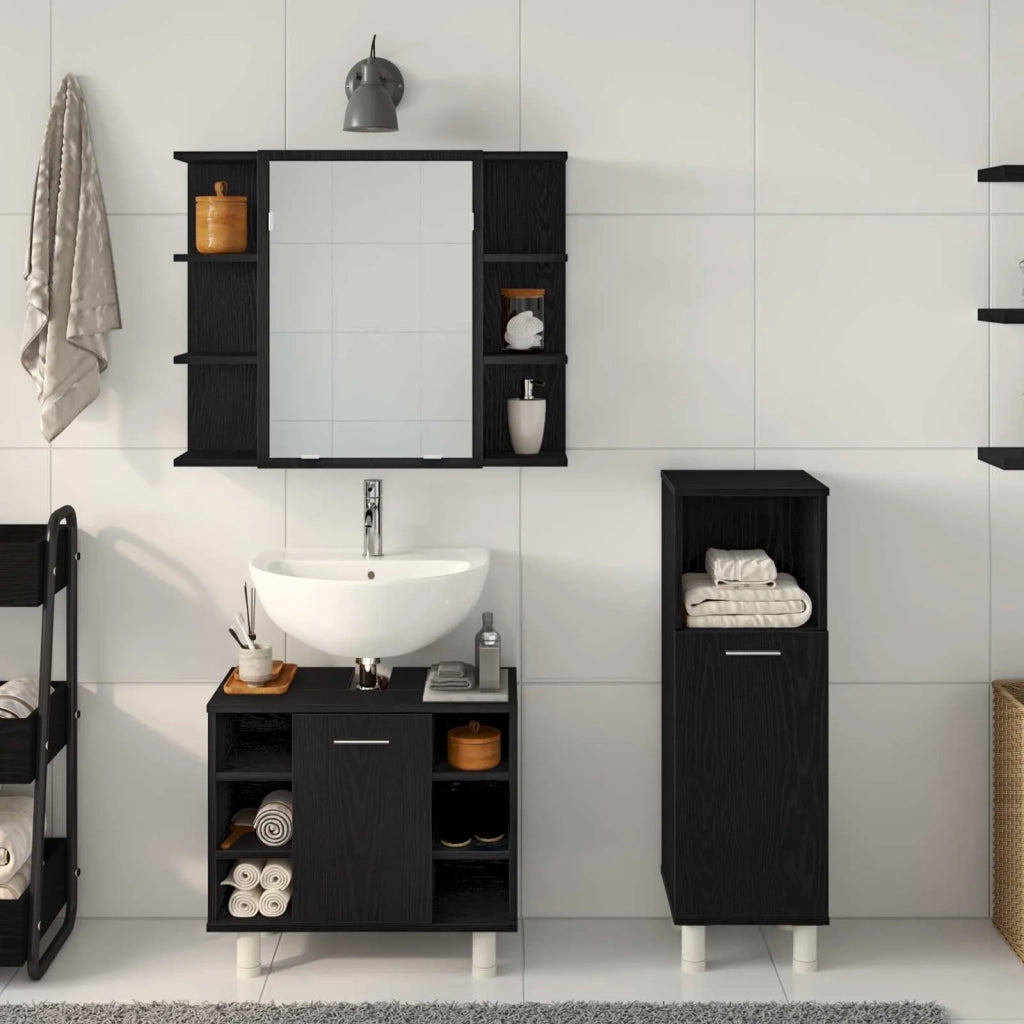 Set di mobili per il bagno 3 pcs Nero 30 x 30 x 99,5 cm 3333048