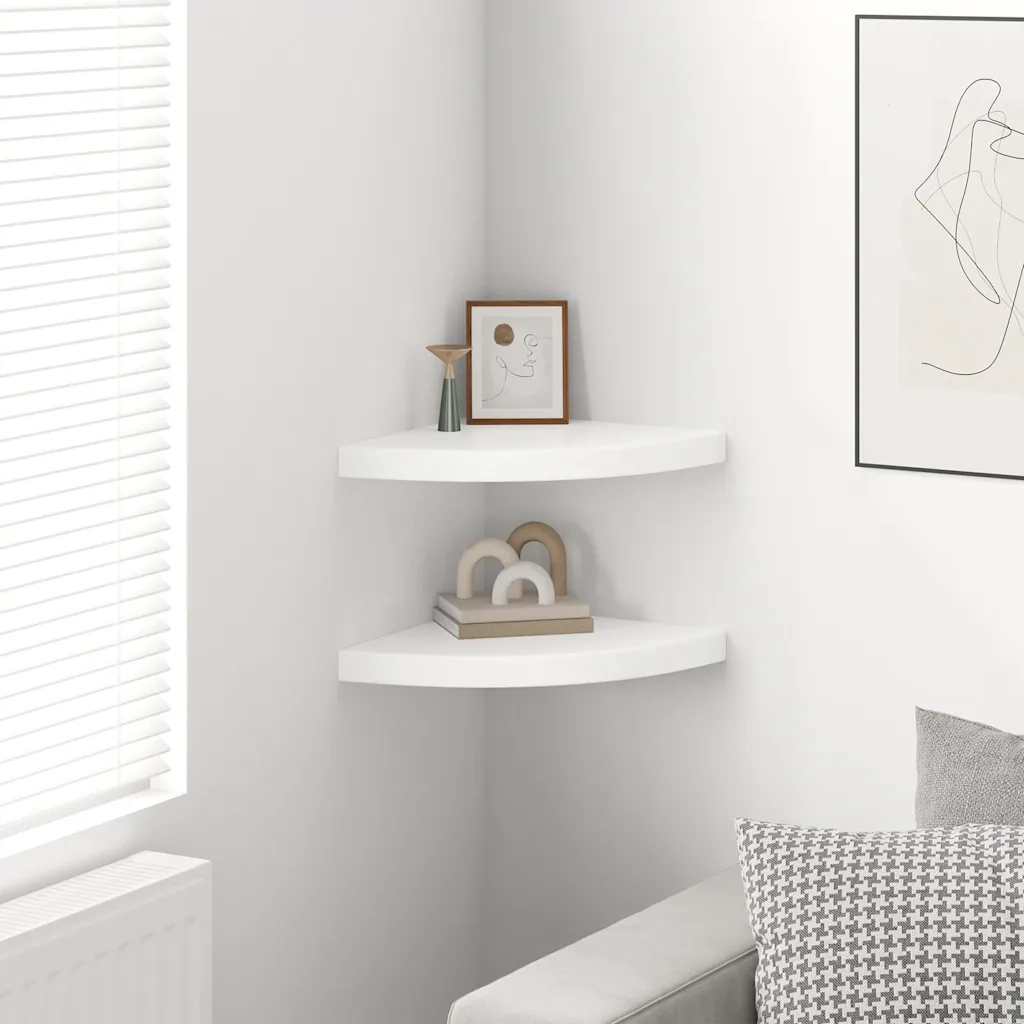 Scaffali Angolari a Parete 2 pz Bianco Lucido 35x35x3,8 cm MDF 323908