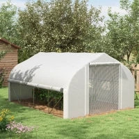Serra da Giardino 4x3m a Tunnel con Copertura in PE, Porta e 8 Finestre Avvolgibili, Bianco