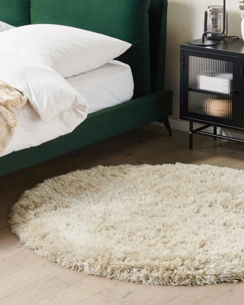 Tappeto Shaggy Tappeto a pelo lungo Solido Beige Poliestere Rotondo 140 cm