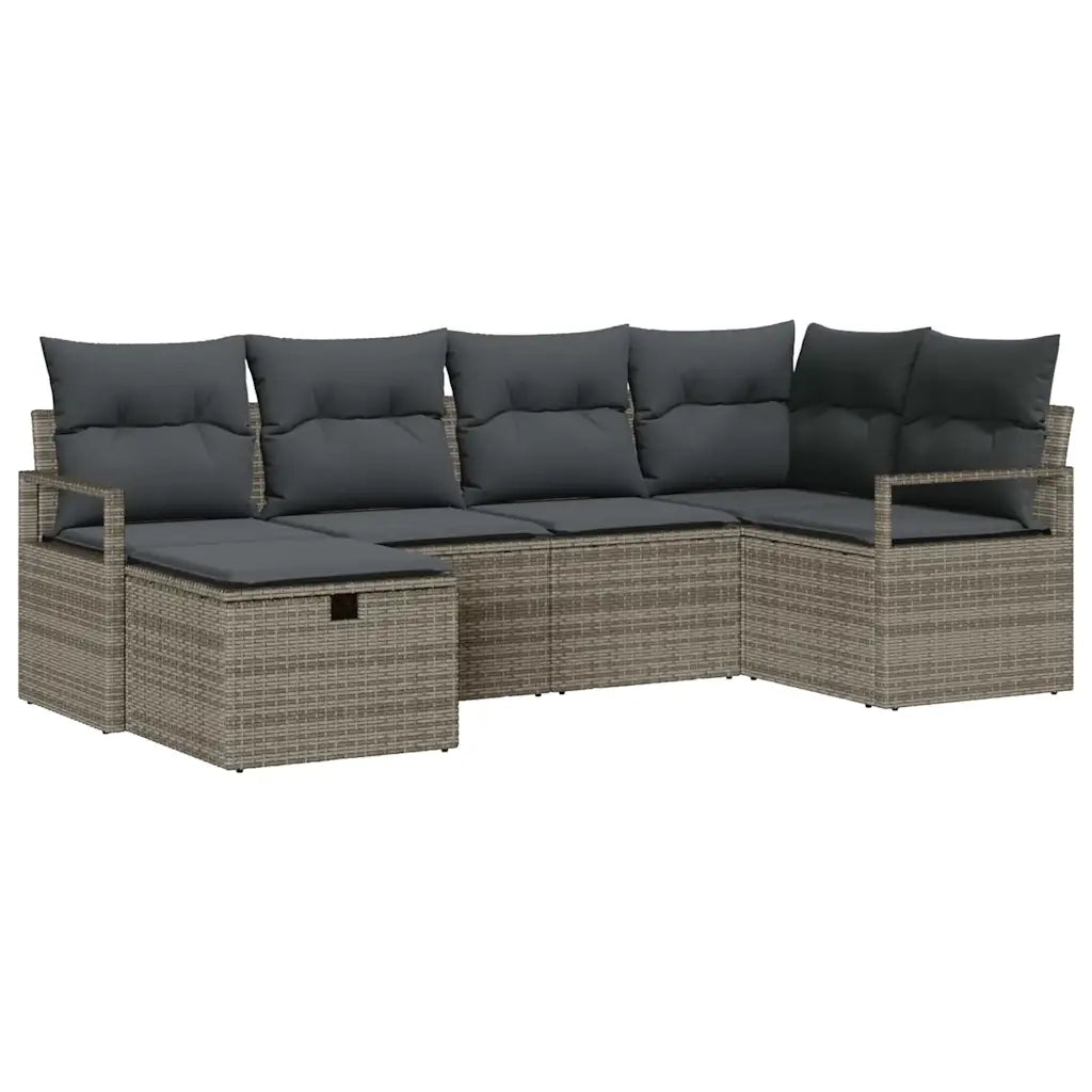 Set Divano da Giardino con cuscino 6 pcs Grigio Poly Rattan
