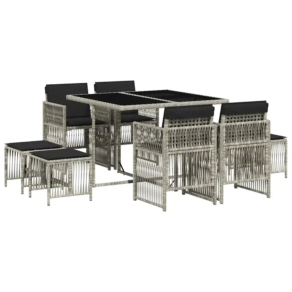 Set Pranzo da Giardino 9pz | Set Salotto da Giardino con Cuscini Grigio Chiaro Polyrattan